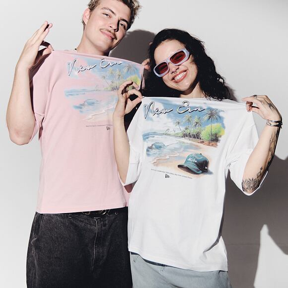 Triko New Era - Branded Beach Graphic Oversized Tee - White