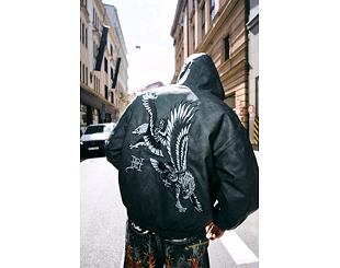 Bunda Ed Hardy - Mens Soaring Eagles Pu Hooded Vegan Leather Jacket - Black