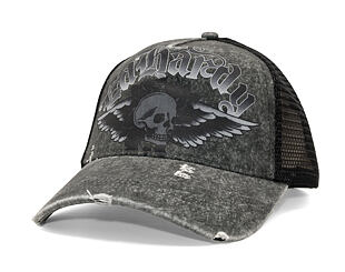 Kšiltovka Ed Hardy - Unisex Flaming Gothic Skull Washed 5 Panel Trucker Cap - Grey