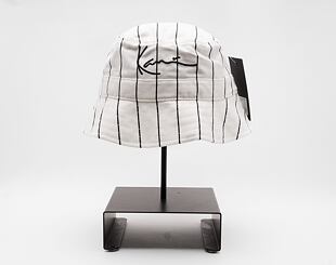 Klobouk Karl Kani Signature Pinstripe Bucket Hat white/black
