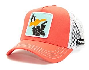 Kšiltovka Capslab Looney Tunes Trucker - Curious Daffy Duck - Coral Red / White