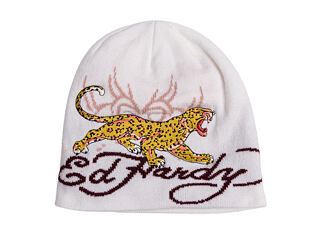 Kulich Ed Hardy - Unisex Leopard Logo Beanie Hat - Ecru