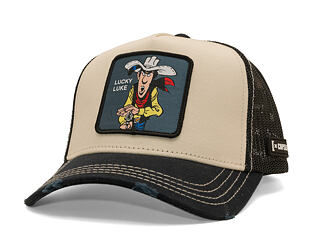 Kšiltovka Capslab - Lucky Luke Trucker - Gun Twirl Distressed Patch - Cream / Black