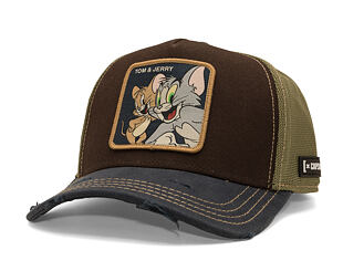 Kšiltovka Capslab - Tom & Jerry Trucker - Best Buddies Distressed Patch - Brown / Olive