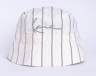 Klobouk Karl Kani Signature Pinstripe Bucket Hat cream/black