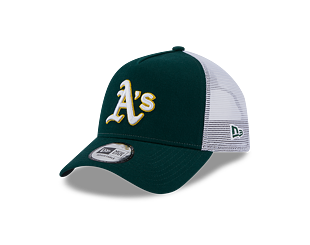 Kšiltovka New Era 9FORTY A-Frame Trucker MLB Team Script Oakland Athletics Dark Green / White