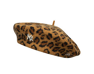 Dámský Baret New Era - MLB Leopard Beret - NY Yankees - Stone / Black