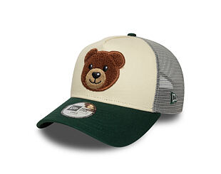 Dětská Kšiltovka New Era - Boucle Bear 9FORTY Trucker - Cream / Dark Green