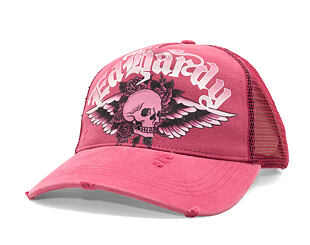 Kšiltovka Ed Hardy - Unisex Flaming Gothic Skull Washed 5 Panel Trucker Cap - Pink