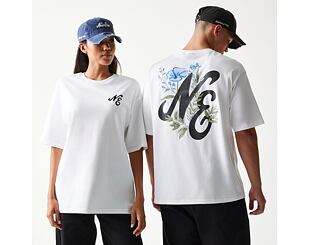 Triko New Era - Floral Graphic Oversized Tee - White