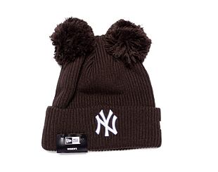 Dámský Kulich New Era MLB Womens Rib Pom Beanie New York Yankees Dark Brown / White