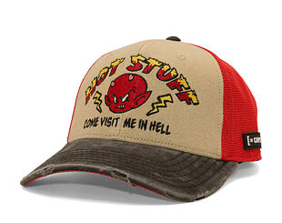 Kšiltovka Capslab - Hot Stuff Trucker - Come Visit Me In Hell Distressed - Sand / Red