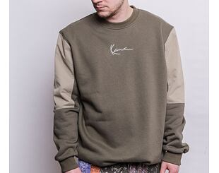 Mikina Karl Kani Small Signature Patchwork Crew dark green/military green
