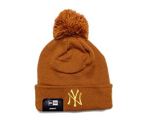 Dámský kulich New Era MLB Womens Metallic Pom Beanie New York Yankees Toasted Peanut / Metallic Gold