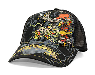Kšiltovka Ed Hardy - Unisex Crawling Dragon 5 Panel Trucker Cap - Black