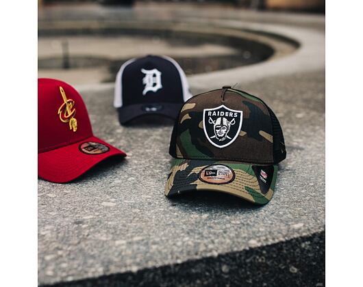 Kšiltovka New Era Camo Team Aframe Trucker Oakland Raiders 9FORTY Woodland Camo Snapback