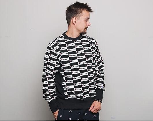 Mikina Champion Checkerboard Logo Crewneck Sweatshirt Black/White