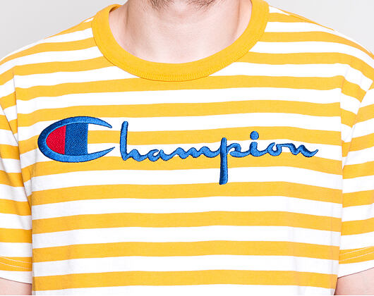 Triko Champion Crewneck T-Shirt Classic Logo Stripe Mustard Yellow/White 210972 YM001