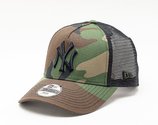 Dětská Kšiltovka New Era - MLB Clean 9FORTY Trucker - NY Yankees - Woodland Camo / Black
