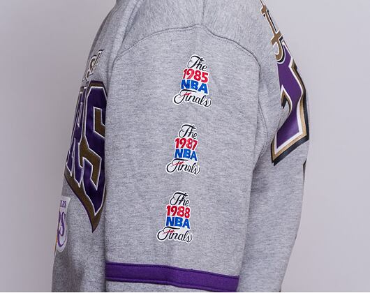 Mikina Mitchell & Ness All Over Print Fleece Crew Los Angeles Lakers Grey Heather