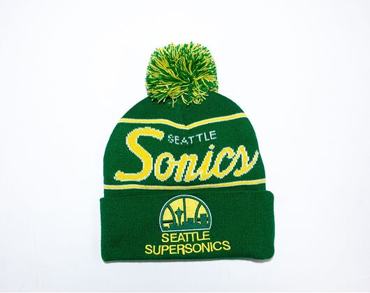 Kulich Mitchell & Ness SCRIPT POM BEANIE HWC Seattle Supersonics Green