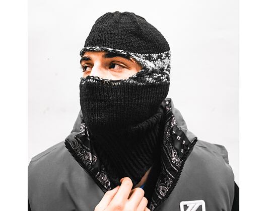 Custom made pletená Balaclava kukla - Black / Cream Storm