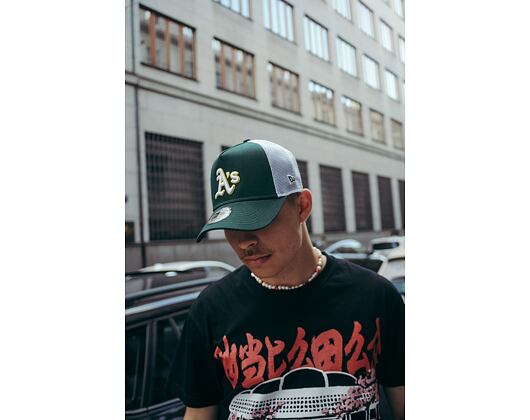 Kšiltovka New Era 9FORTY A-Frame Trucker MLB Team Script Oakland Athletics Dark Green / White