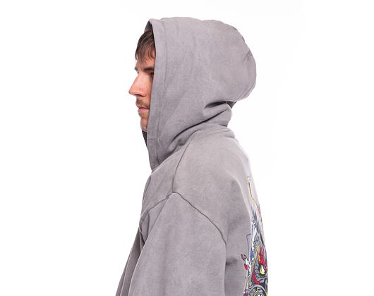 Mikina Karl Kani Small Signature Washed OS Dragon Full Zip Hoodie grey