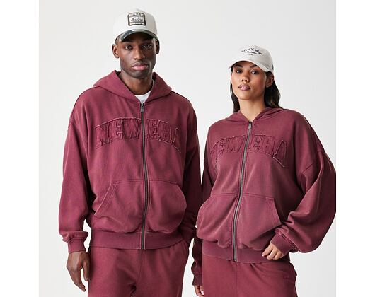 Mikina New Era - Branded Washed Full-Zip Hoody - Burgundy