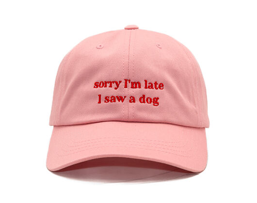 Kšiltovka 8by8 - Dadcap - "Sorry I'm Late I saw a dog" - Baby Pink/Red