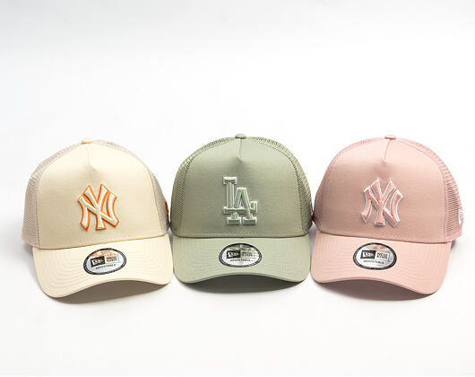 Kšiltovka New Era - MLB Outline 9FORTY A-Frame Trucker - NY Yankees - Cream / Orange