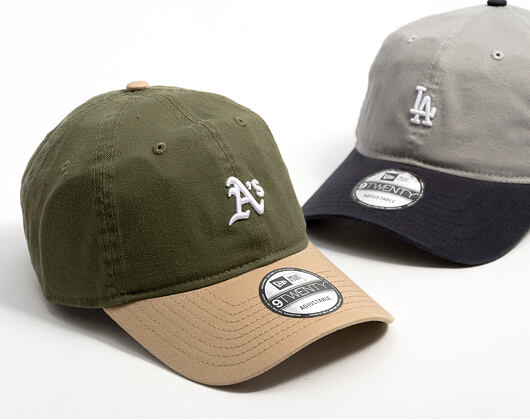 Kšiltovka New Era - MLB Mini Logo Washed Contrast 9TWENTY - Oakland Athletics - New Olive / Camel