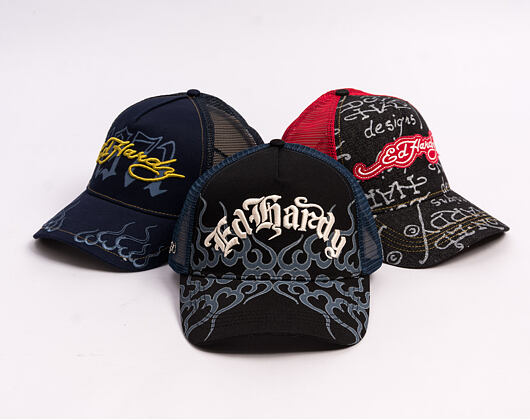 Kšiltovka Ed Hardy - Flaming 5 Panel Trucker Cap - Flame Print - Black