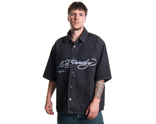 Košile Ed Hardy - Mens Eagle And Stars Relaxed Denim Shirt - Black
