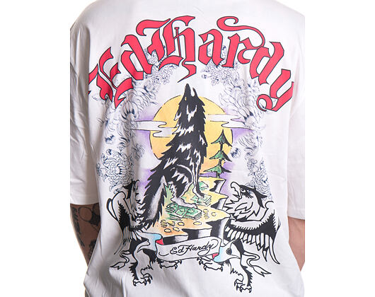 Triko Ed Hardy - Mens Don Wolf Eagle Panther Relaxed T-Shirt - White