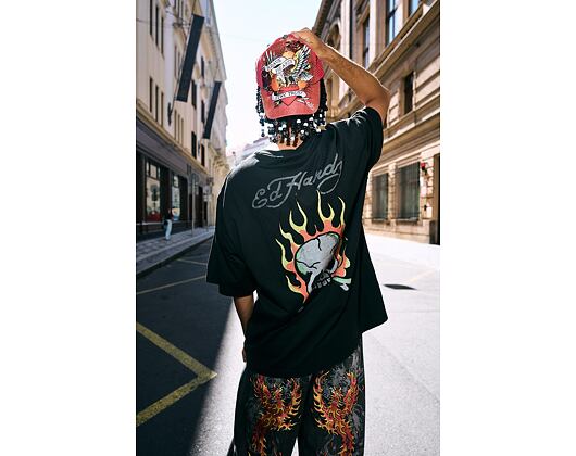 Triko Ed Hardy - Mens Skull Flame Diamante Relaxed Tshirt - Black