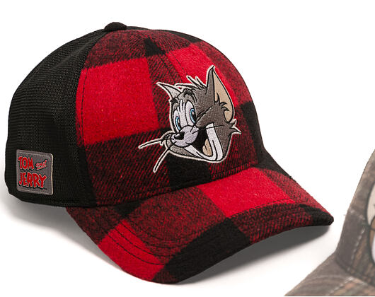 Kšiltovka Capslab - Tom & Jerry Trucker - Tom Grin Buffalo Check - Red / Black