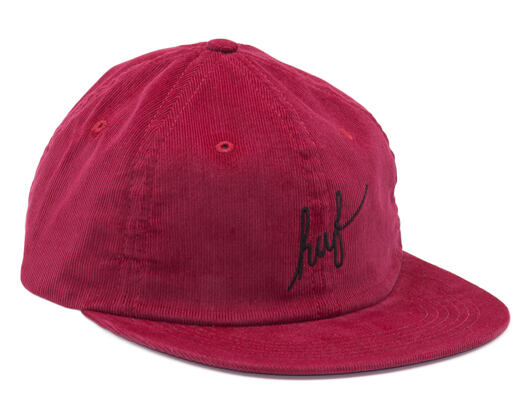 Kšiltovka HUF Cord Script 6 panel Ruby Strapback
