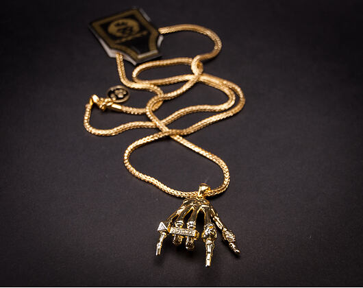 Pozlacený Řetízek na krk King Ice Skeleton Hand Rock Star