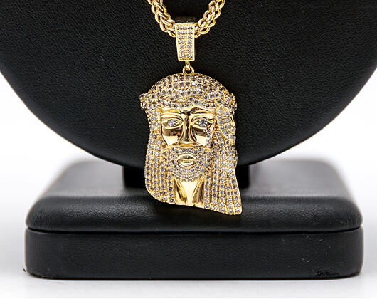 Pozlacený Řetízek na krk King Ice 14K Gold Jesus Piece Neklace Medium