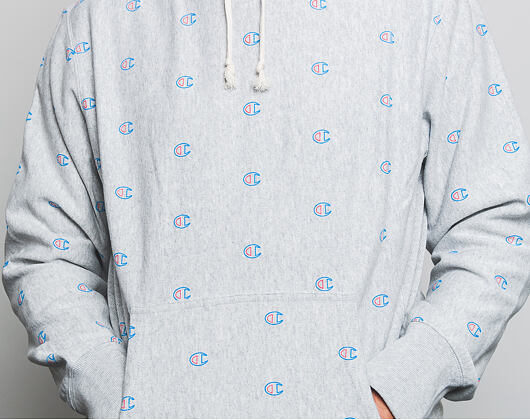 Mikina S Kapucí Champion Hooded Mini Logo All Over Print Sweatshirt Grey