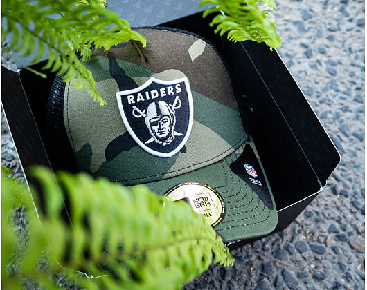 Kšiltovka New Era Camo Team Aframe Trucker Oakland Raiders 9FORTY Woodland Camo Snapback