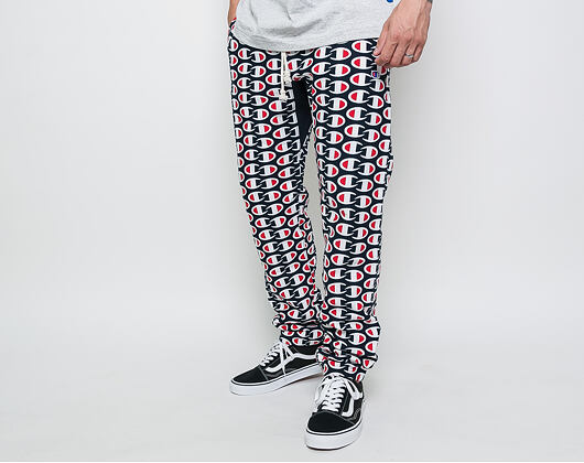 Tepláky Champion Elastic Cuff Pants All Over Logo Dark Navy