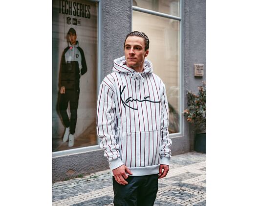 Mikina Karl Kani Signature Pinstripe Hoodie White/Black/Red 6093162