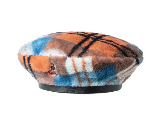 Baret Kangol Faux Fur Beret Fiery Orange Plaid K4369-FO789