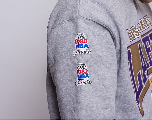 Mikina Mitchell & Ness All Over Print Fleece Crew Los Angeles Lakers Grey Heather