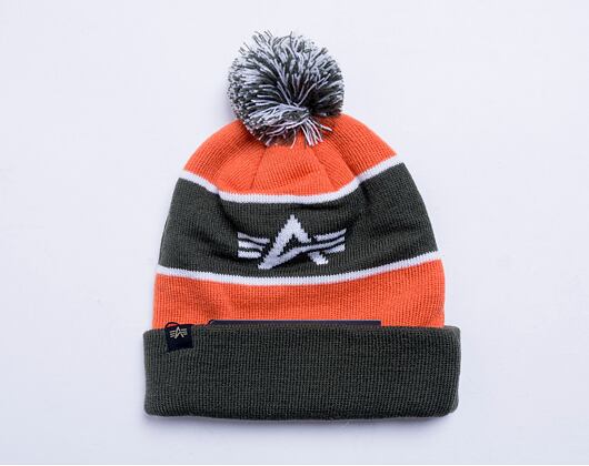 Kulich Alpha Industries Block Bobble Beanie Darkgreen/Orange