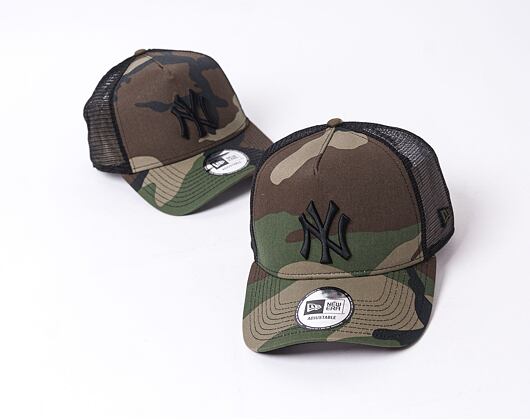 Kšiltovka New Era - MLB Clean 9FORTY Trucker - NY Yankees - Woodland Camo / Black