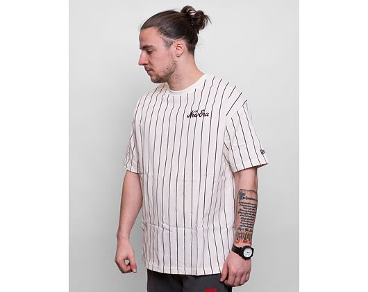 Triko New Era Oversized Pinstripe Tee Off White/Maroon