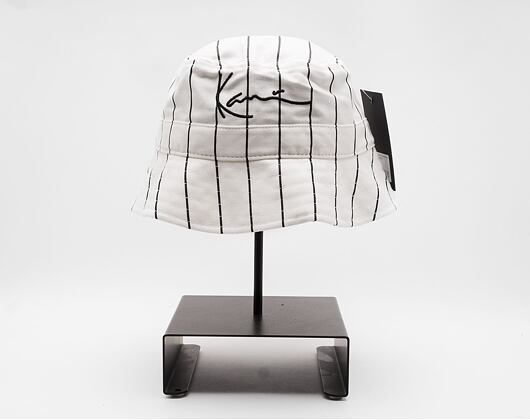Klobouk Karl Kani Signature Pinstripe Bucket Hat white/black